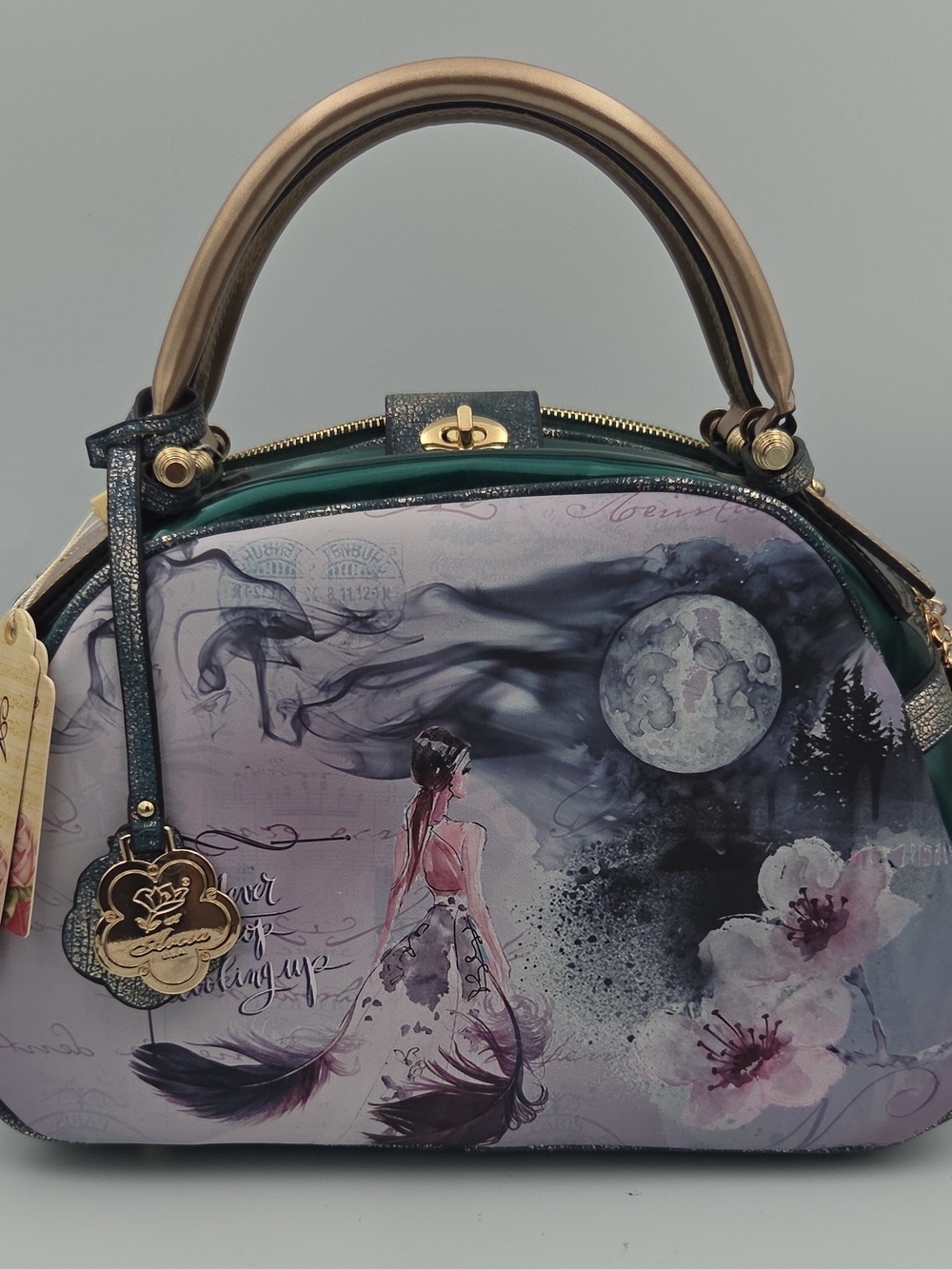 Artistic Green and Lavender Dome Satchel Handbag